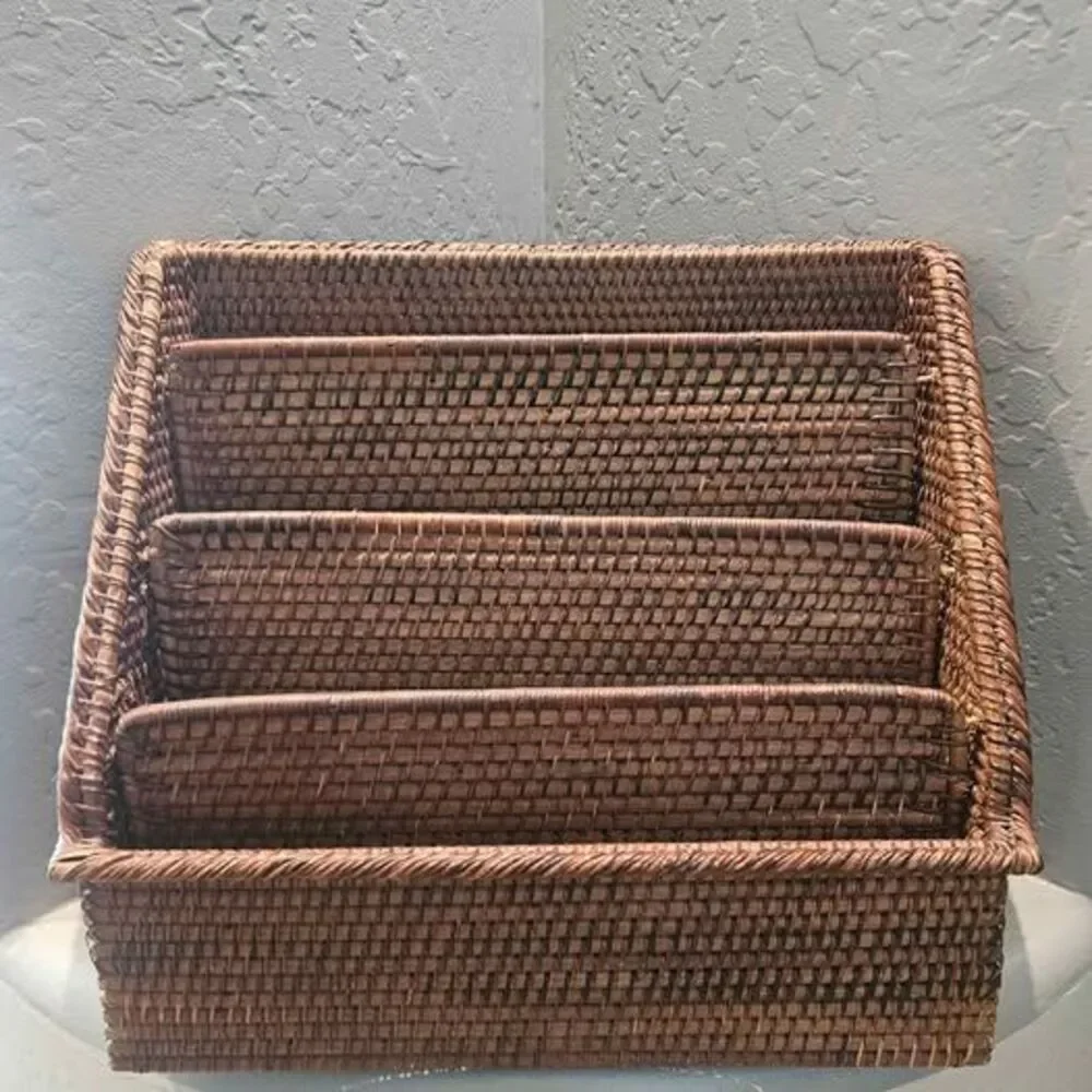 Woven Rattan Tiered Desk Organizer  Letter File